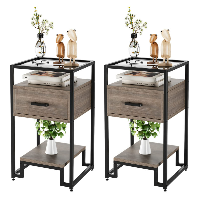 Rosmarie Glass Top End Table Set, Black