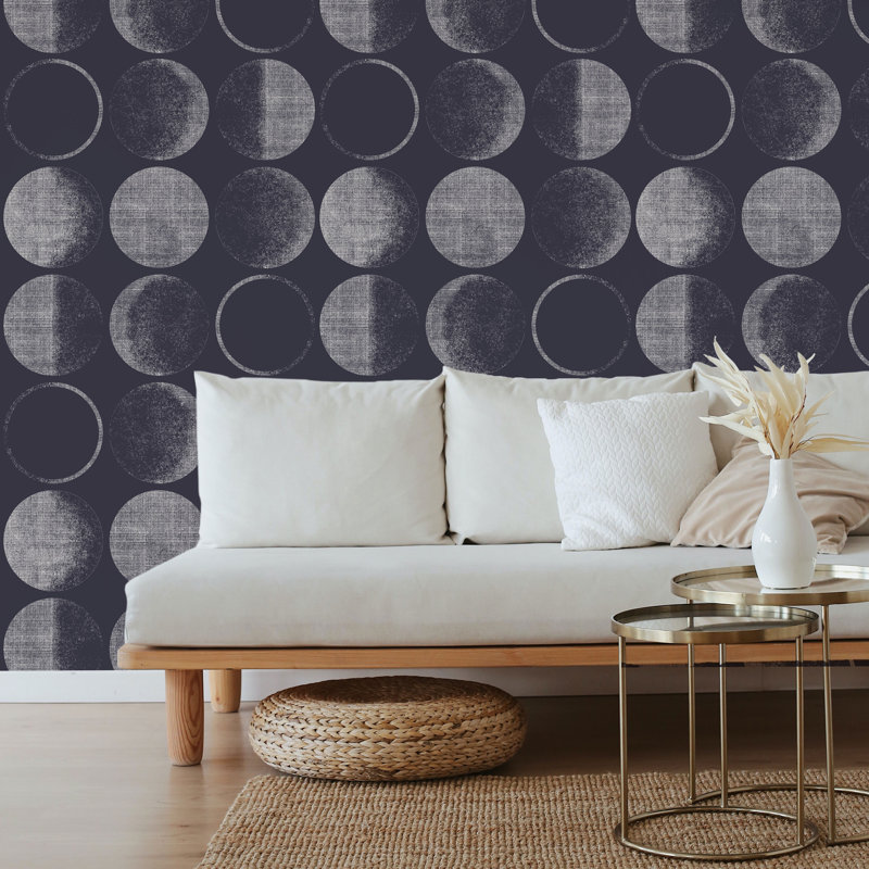 Moons Peel And Stick Wallpaper, Navy Blue