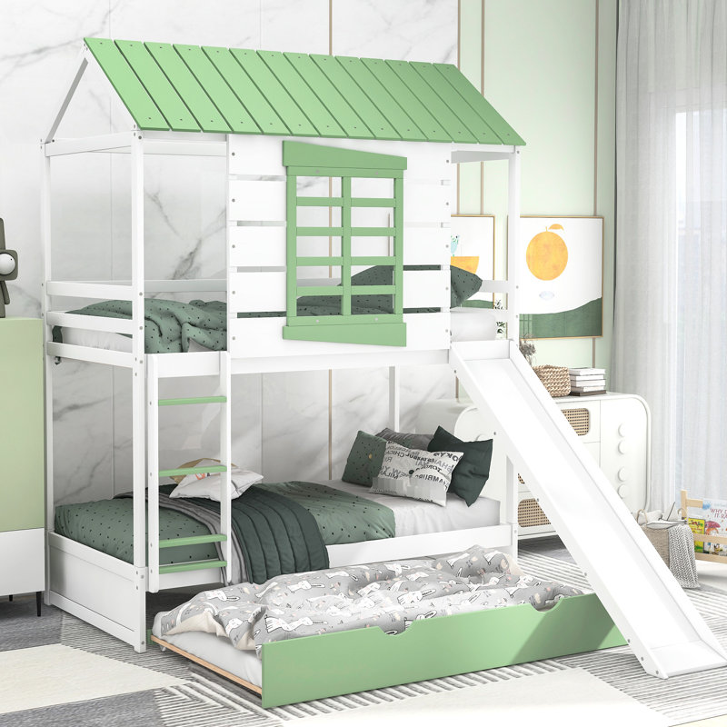 Lit superposé blanc et simple au-dessus d'un lit gigogne interchangeable - fait de la chambre un endroit accueillant pour le sommeil