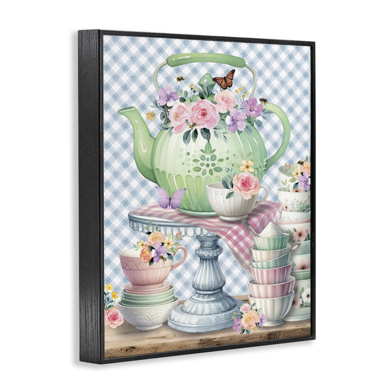 Art de la giclée théière par Giclee par Nicole DeCamp, Giclée encadrée noir minuit, H 14 po x l 11 po