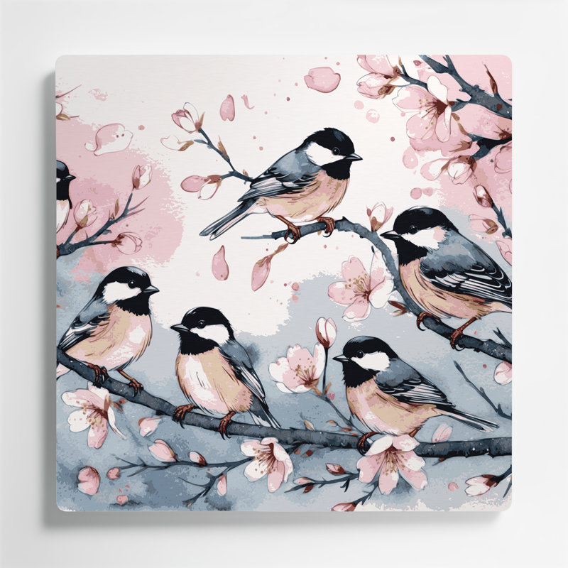 Oiseaux, art mural en métal beige avec mésange, H 384 po x l 384 po x P 0,05 po