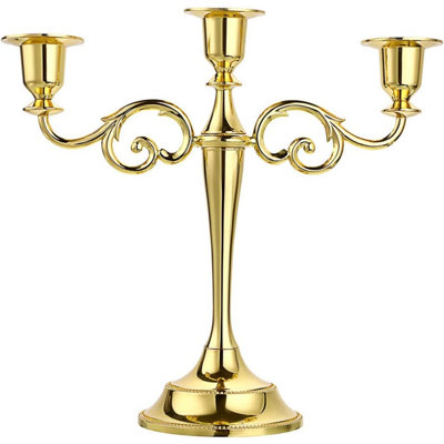 Bougeoir en métal à 3 bras en forme de chandelier en métal argenté pour porte-bougie pour table de mariage Décoration de fête de Noël (ton doré)