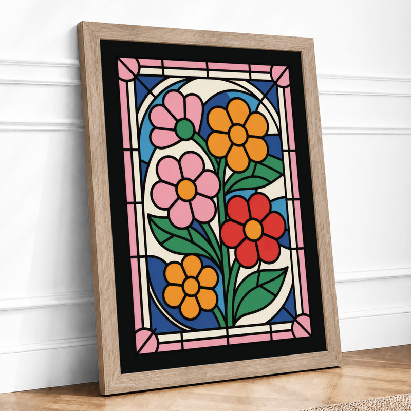 Stained Glass Flowers Botanical - Framed Print, Oak, A3 - 42.0 x 29.7 cm