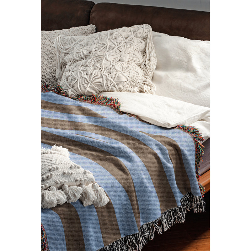 Jeté en mélange de coton Lynch, Bleu pâle / brun, 60" L x 50" W