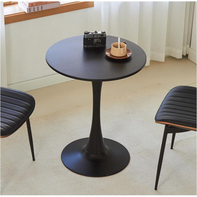 Round Dining Table, 24" Circle Tulip Table with Thickened Tabletop & Metal Pedestal, Mid Century Modern Bistro Table for Kitchen, Small Places, Living Room, Cafe (Black)