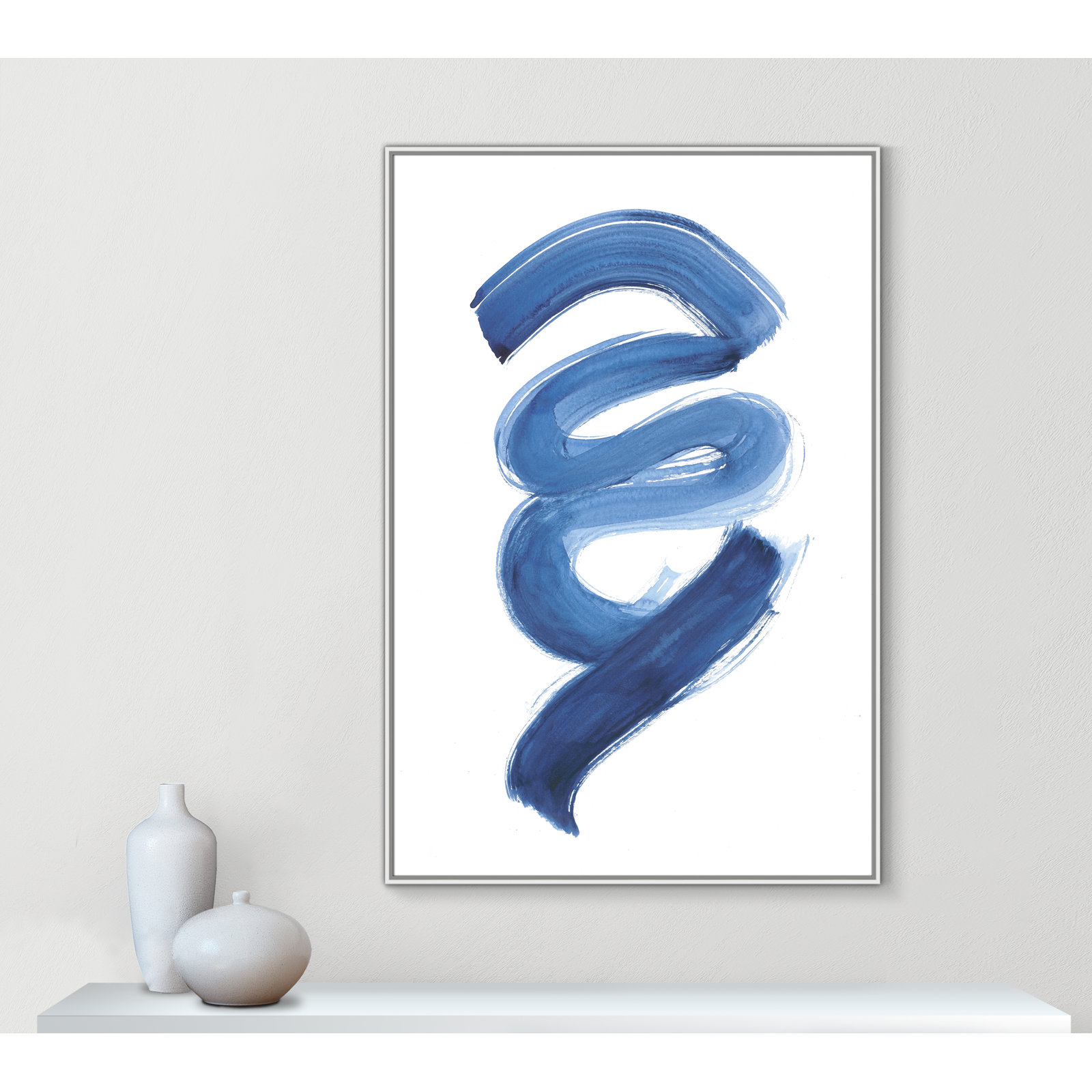 Coppola "Slinky Indigo I" Painting by Filippo Ioco, 61.5" H x 41.5" W x 2" D, White Framed Canvas