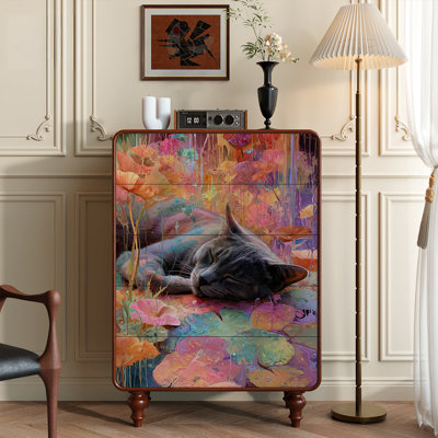 Commode 5 tiroirs Whimsical Cat Design