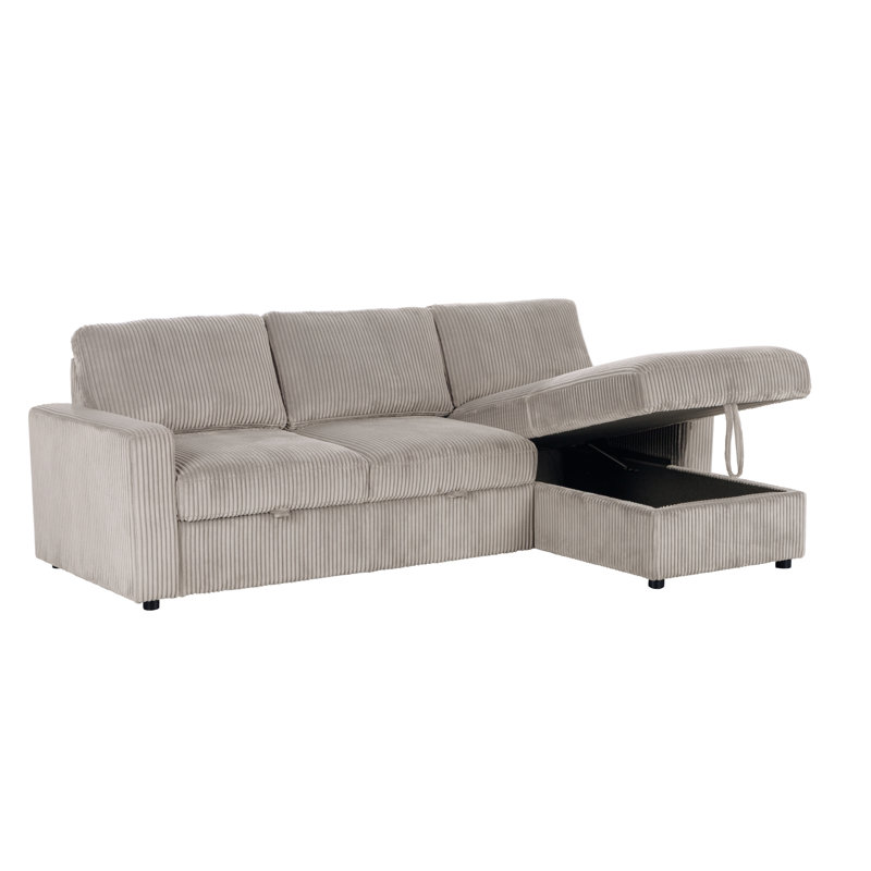 Haven Corduroy 2pc Reversible Sleeper Sectional With Storage Chaise, Beige, Beige Polyester