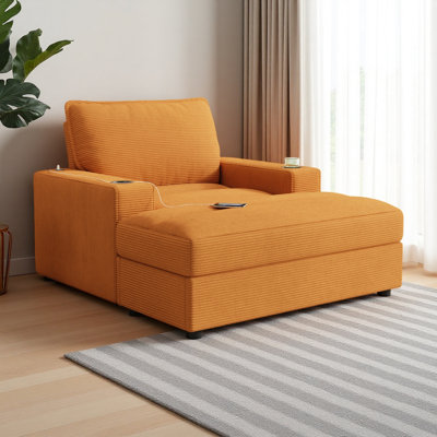 Méridienne surdimensionnée moderne Marlow avec repose-pieds, porte-gobelets et port de chargement USB