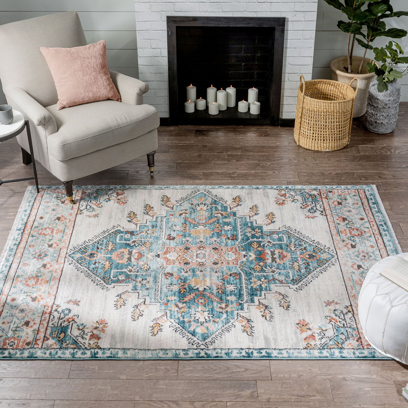 Indira Manor Vintage Bohemian Medallion Blue 6'7'' x 9'6'' Area Rug