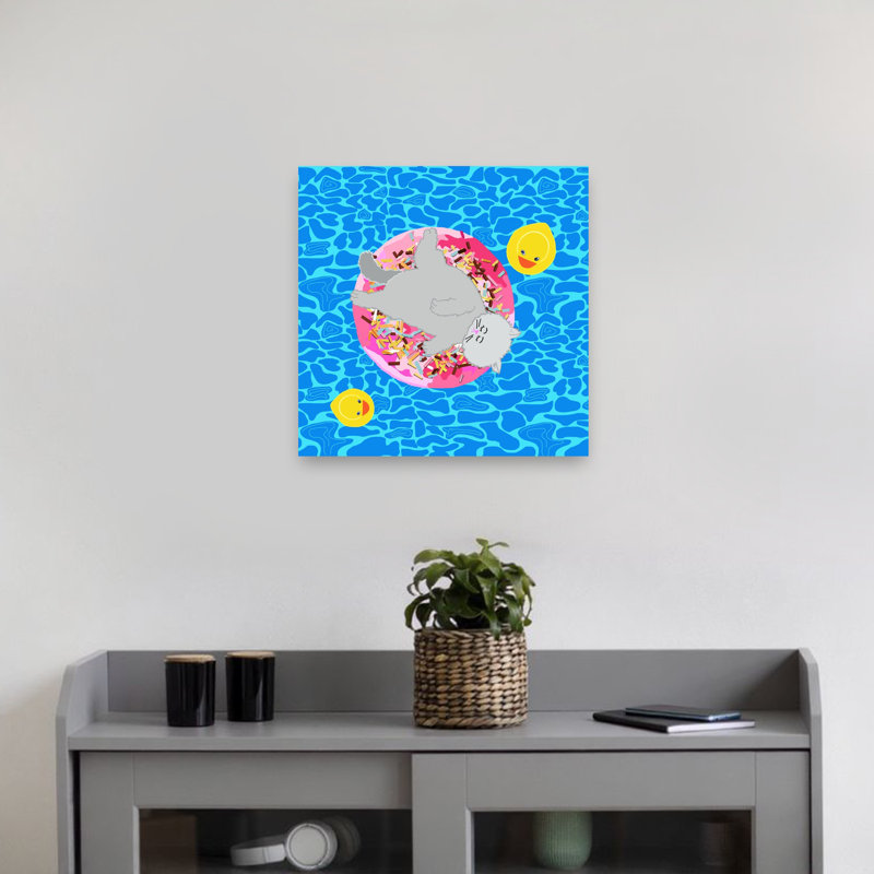 «Sleeping Cat Pool Float Contemporary Cat Duck», art mural, 18" H x 18" W