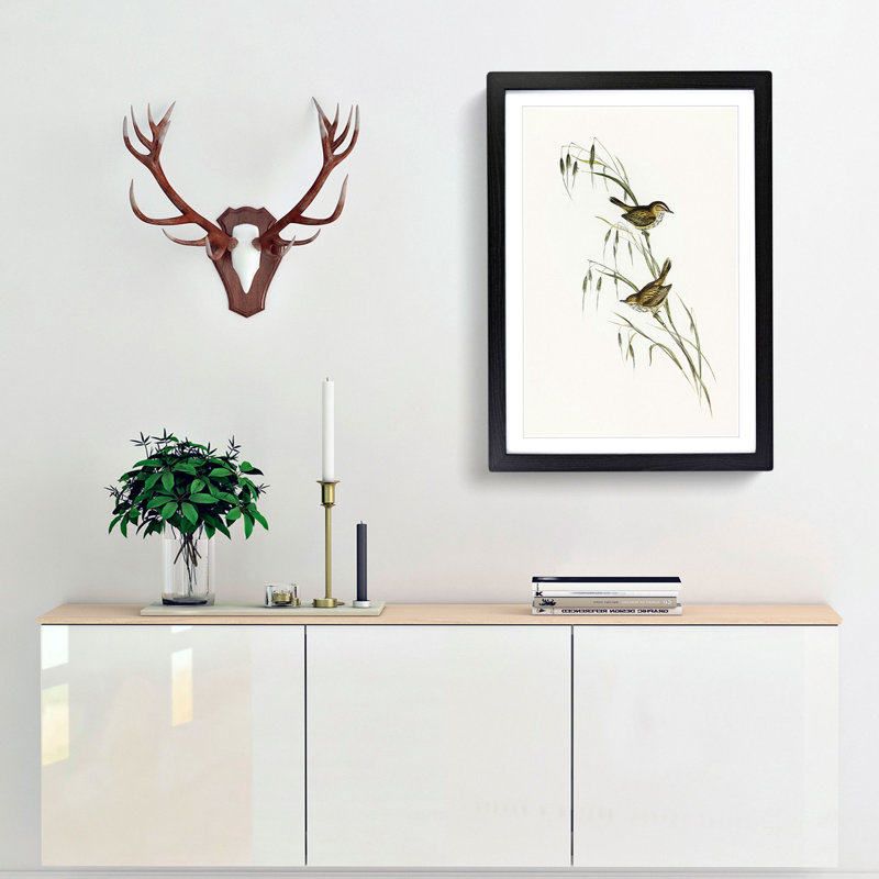 Field Reed Lark by Elizabeth Gould - Picture Frame Art Print, 48cm H x 36cm W x 2cm D, Black Framed