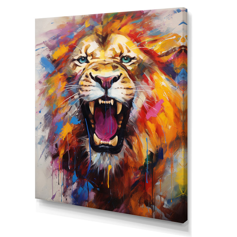 Abstrait lion rugissant - Lion, art mural, H 32 po x l 16 po x P 1 po, Toile tendue