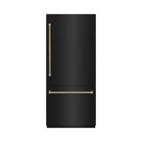 ZLINE Autograph 36 in. Black Steel Built-In Refrigerator w/ Gray Interior & Gold Helix Handles