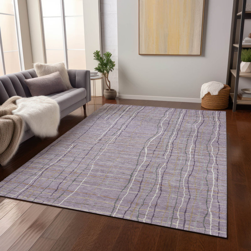 Lavender Stripe Synthetic Flat Woven Washable Rug 2'6" x 3'10"