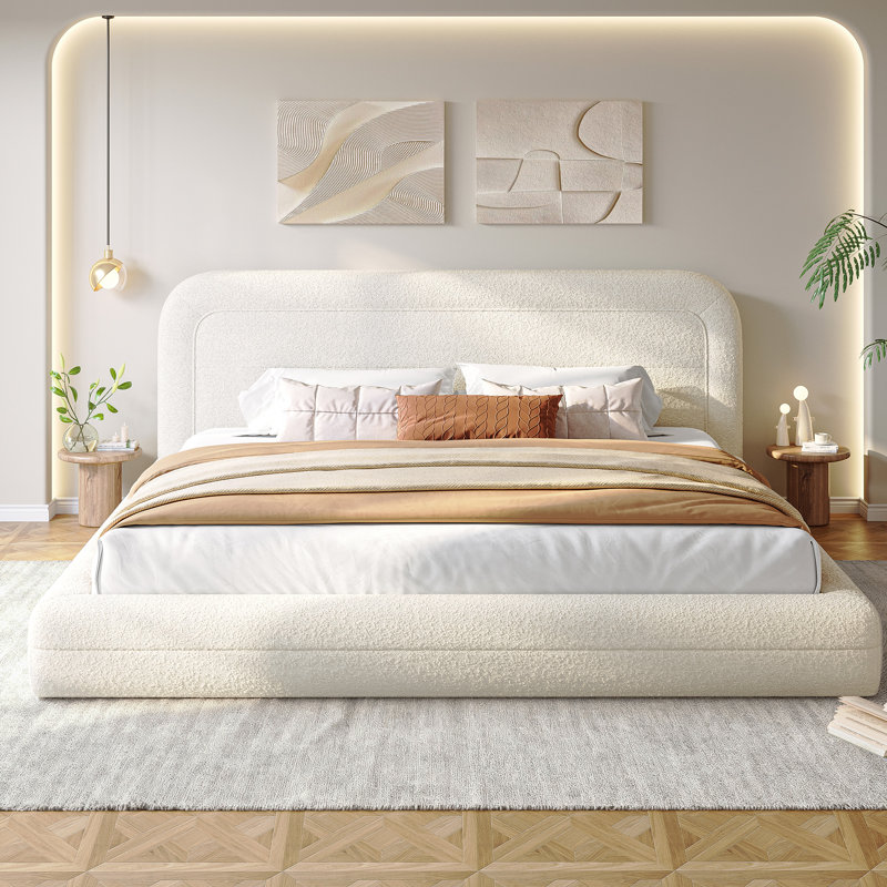 Upholstered Cloud Bed Frame With Anti-Collision Soft Rounded Corners, King
