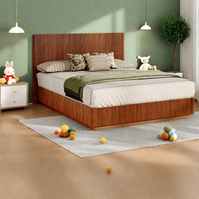 Spacious Modern Beds With Led, Walnut Mdf And Steel Design