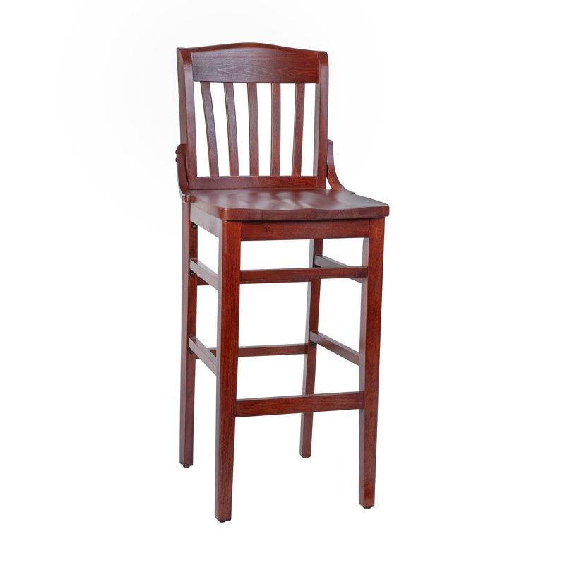 Prompton School House Back Wood Restaurant Dining Barstool with Footrest, Red