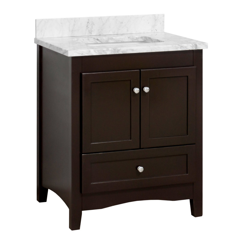 Ensemble de meuble-lavabo simple 30 po Edber, Marbre de Carrare, Chocolat