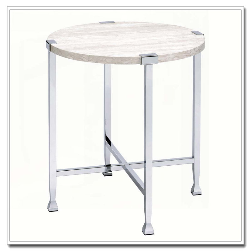 Table de bout en chêne blanc et chrome avec base en forme de X