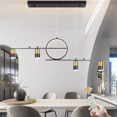 5-Light Novelty LED Pendant Light,Modern Dimmable Linear Pendant with Spotlight for Dining Room