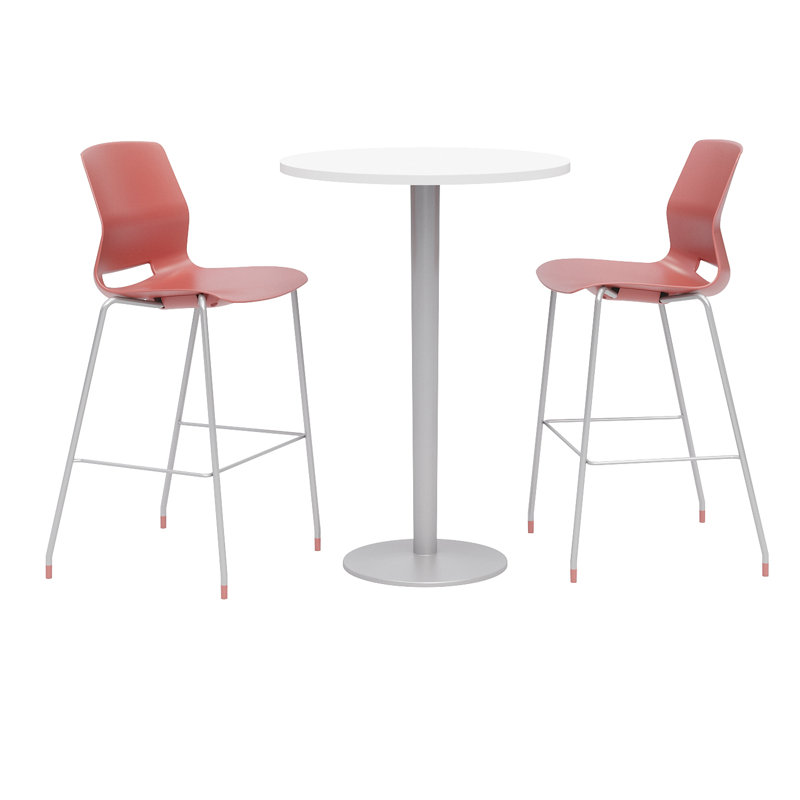 Ensemble de table de salle à manger 30 po et de chaise ronde L, Blanc de designer, Corail