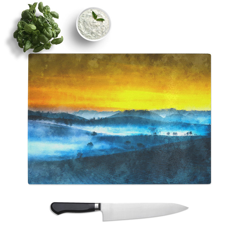 Tempered Glass Sunrise over a Tea Plantation Chopping Board, 20 cm x 28.5 cm