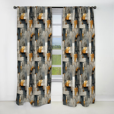 Industrial Zen Ii I - Abstract Curtain - Blackout Geometric Shapes Curtain - 1 Panels