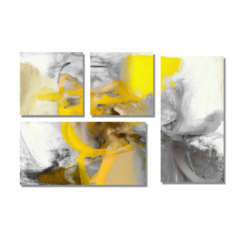 Moutarde jaune et gris vif I - art mural moderne 4 pièces, Toile tendue, Ne s’applique pas
