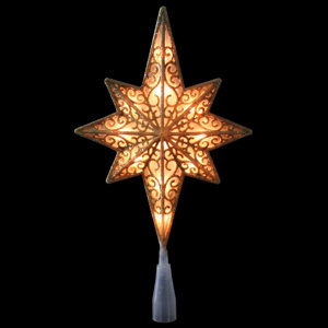 10" Lighted Gold Frosted Star of Bethlehem with Scrolling Christmas Tree Topper - Clear Lights