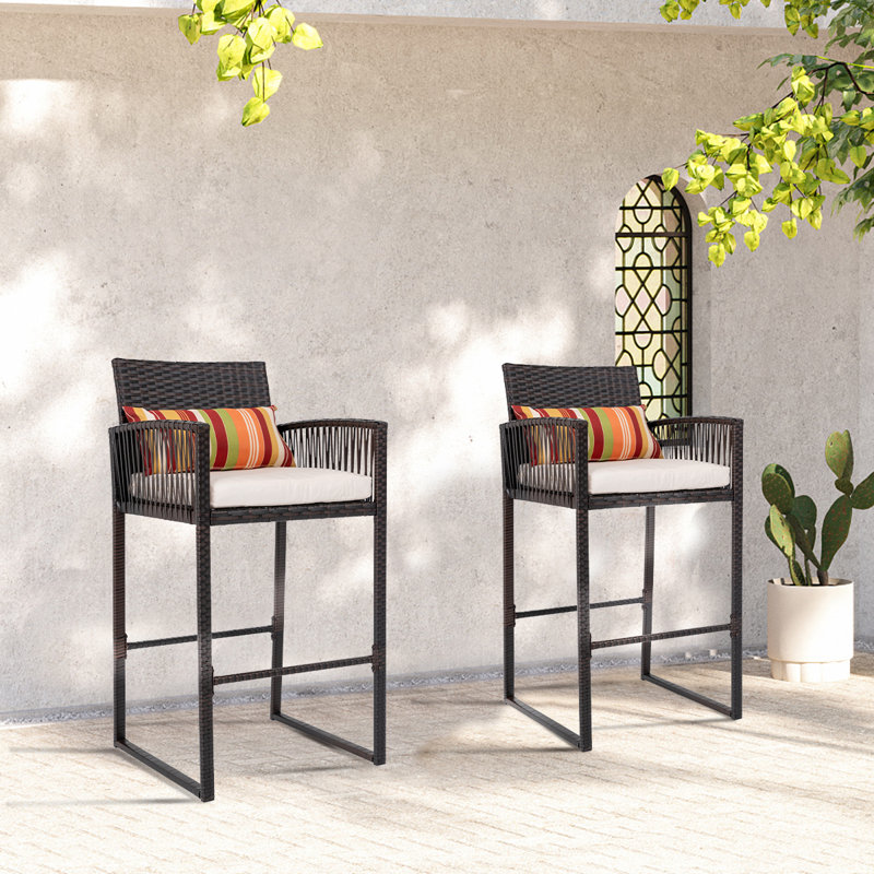 Tabourets de bar pour patio, Brun, Blanc