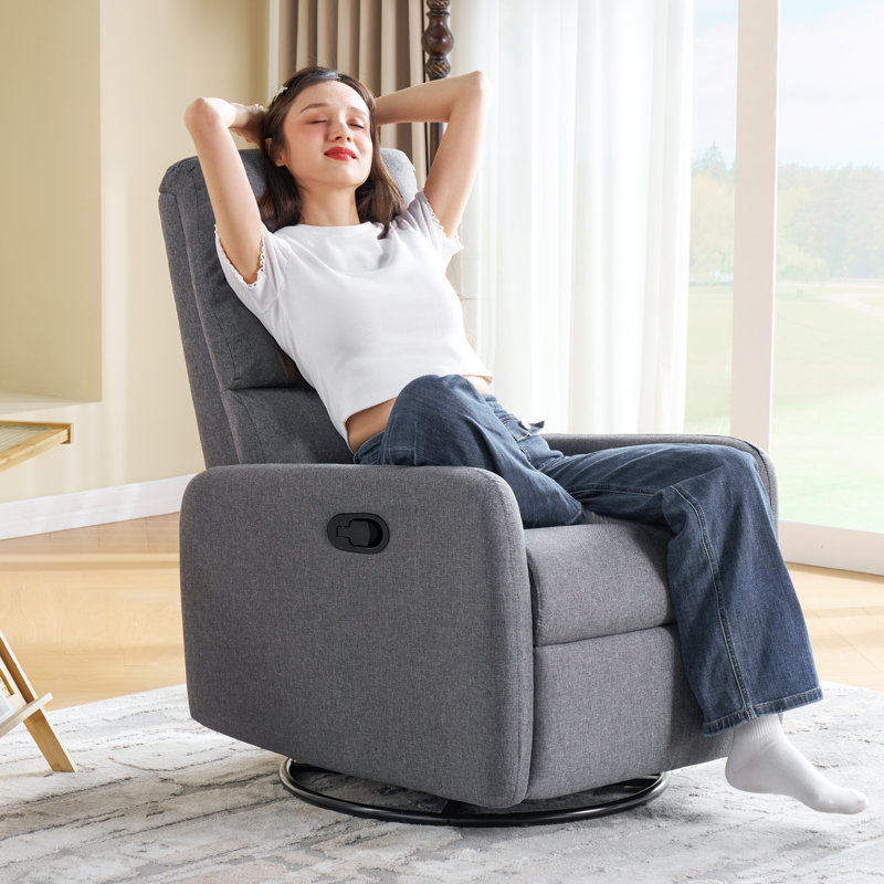 Swivel Rocking Chair Recliner Chair Massage, Upholstered Modern Glider with High Back, Gray Linen