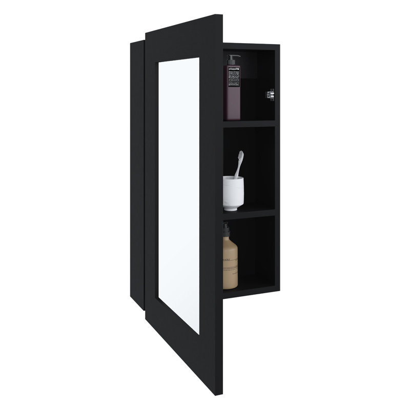 Black Narrow Cabinet For Kitchen Use - 25.7" H X 15.7" W With Three Shelves And A Mirrored Door Elegance Bathroom & Mirror Medicine Space Design Interior Sleek In