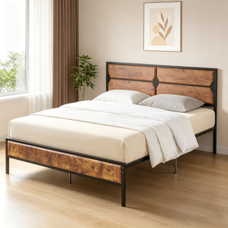 Twin Bed Frame, Double (4'6), Rustic Brown