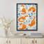 Orange Cat Pattern Floral Framed Wall Art Prints - Playful Animal Design for Kids Room-125211667-125211671