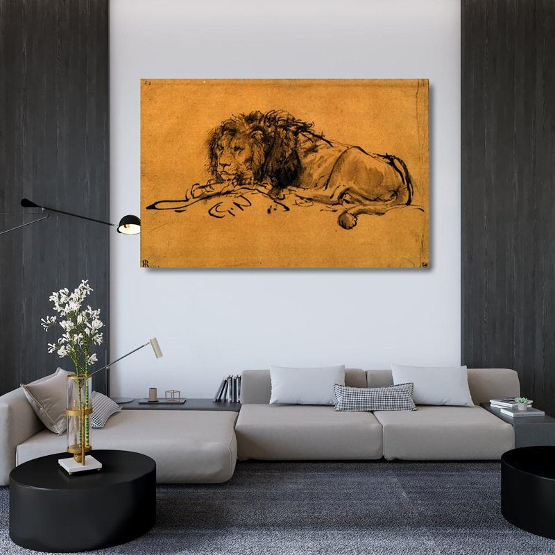 Un lion couché, H 31 po x l 48 po