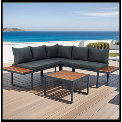 4 Piece L-Shaped Patio Wicker Outdoor 5-Seater Sectional Sofa Seating Group Conversation Sets With Side Table & Dark Grey Cushions -  17 Stories, 332EEA4E71BA45538E1CFC0AFE448A73