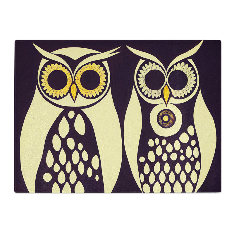 Retro Art Owls Abstract  Glass Chopping Board