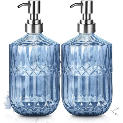 Distributeur de savon et de lotion pour les mains en verre bleu rechargeable, distributeurs de savon décoratifs à poser sur le comptoir de la salle de bain et de la cuisine