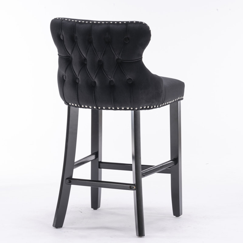 Upholstered Counter Stool with Solid Wood Frame, Black