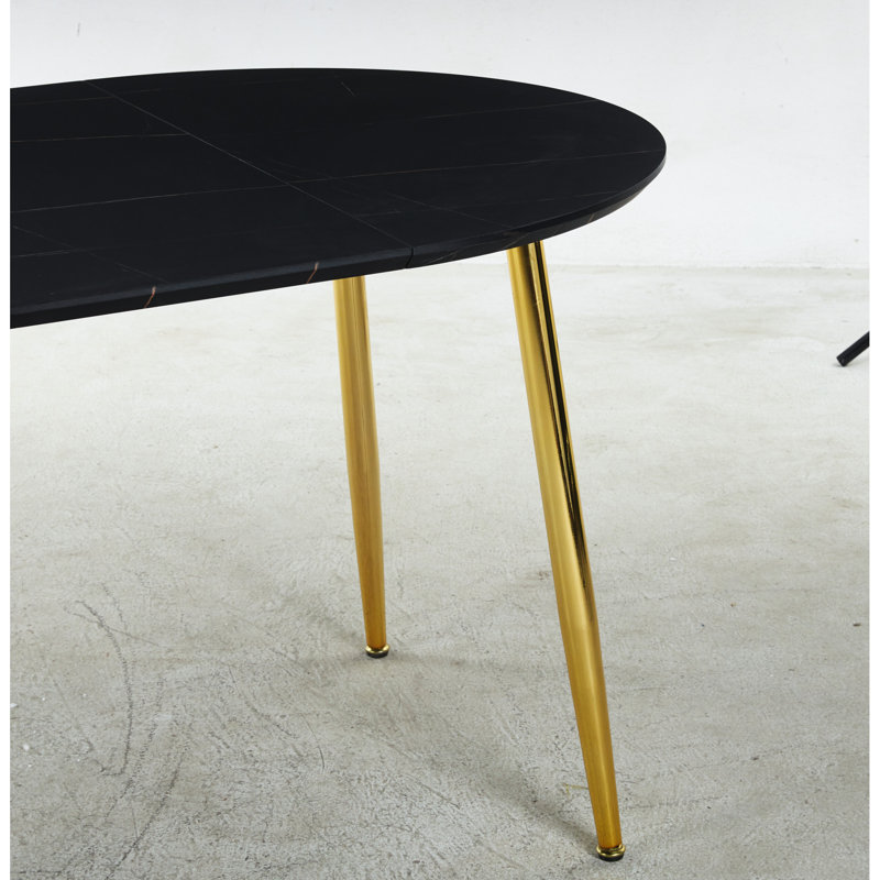 Table extensible à plateau supérieur avec bases en métal doré et noir, 100/140 / 180X100x75cm, idéale pour les zones d'étude, les pieds de la surface de salle à manger, les bons postes de travail