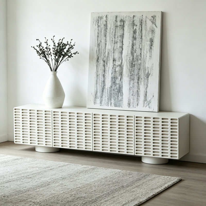 Meuble télé avec rangement de style français, Blanc cassé / blanc