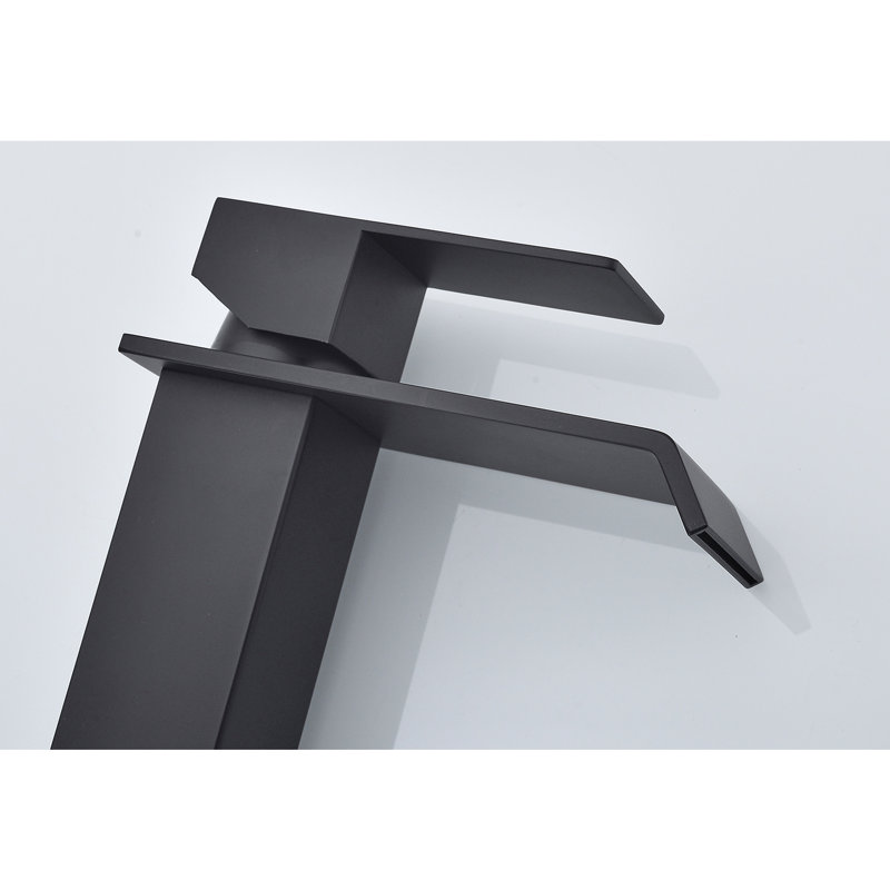 Waterfall Style Bathroom Sink Faucet In Matte Black, Single Handle Feature For Convenient Water Flow Control, Constructed With Reliable Stainless Steel Spout Construction Superior Durability And