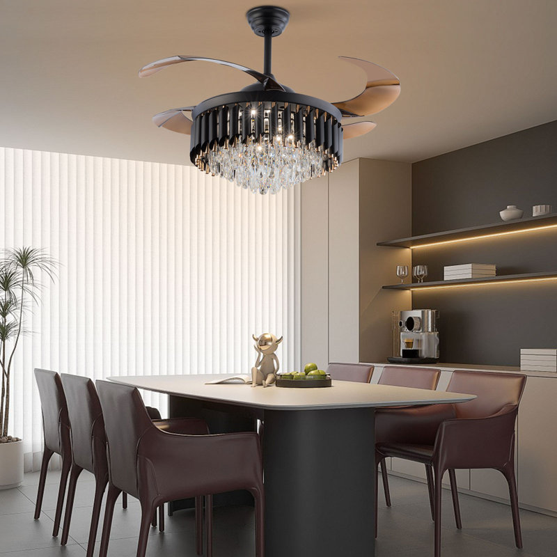 36" 4 - Blade Ceiling Fan with LED Light Kit and Remote Control, Brown, Matte Black