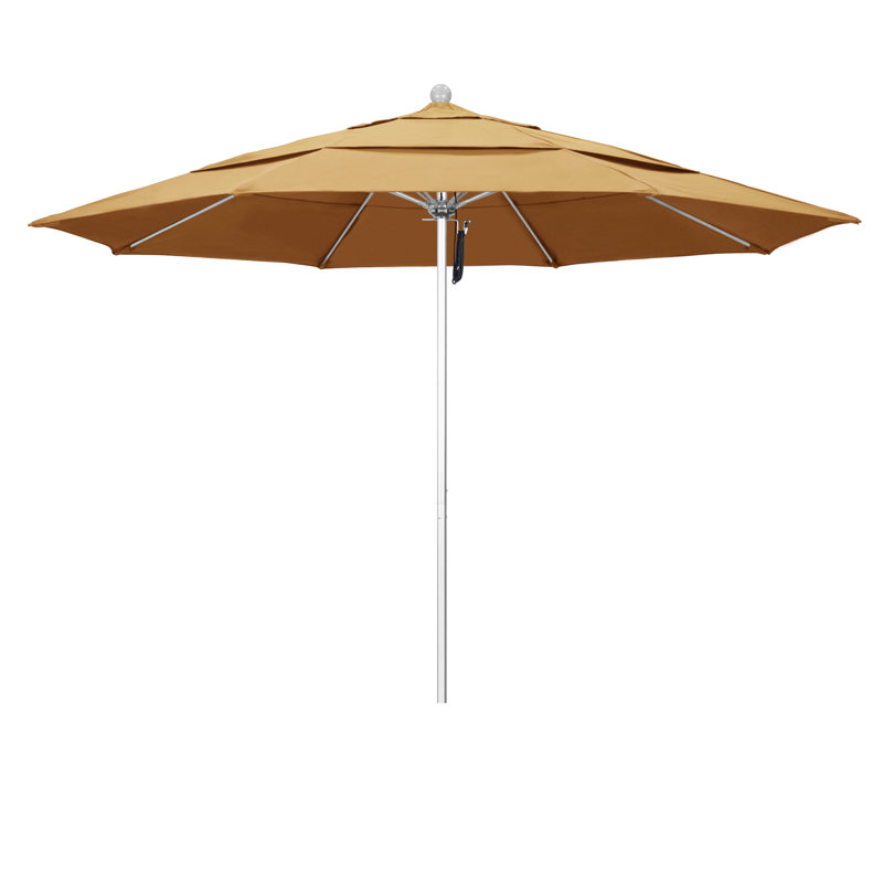Parasol de marché 11 pi Hibo, Toile toile Sunbrella® blé, Argent anodisé