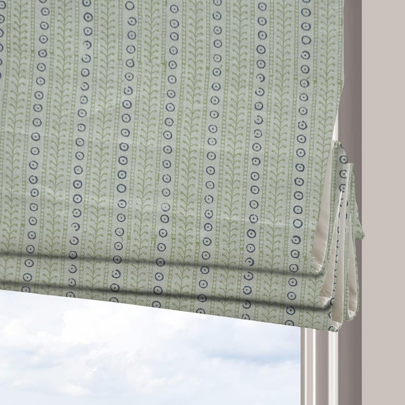 Fabdivine 100% Blackout Pure Linen Roll Up Roman Shade with Block Print Floral for Window Treatments, Ideal for French Doors, Blinds for Kitchen Purple, Room Darkening, Ethnic Lehriya