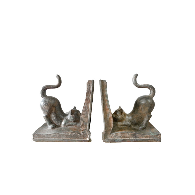 Bronze Cat Bookends Sculpture Set