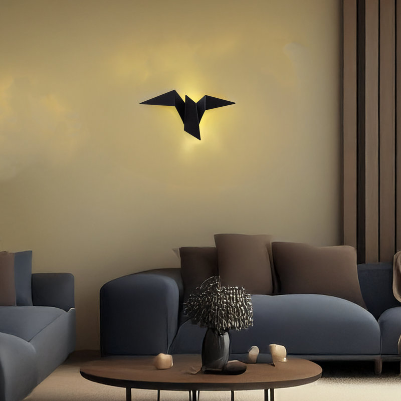 Applique murale oiseau en métal 3000K, H 4,7 po x l 12,2 po x P 6,3 po, Noir, noir, noir, noir
