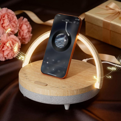 6-in-1 Bedside Table Lamp with Wireless Charger, Bluetooth Speaker, White Noise Machine & Phone Stand