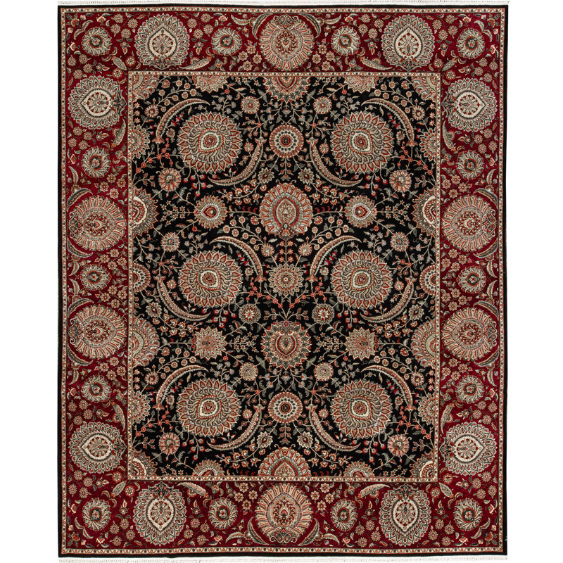 Tapis beige et noir noué à la main de haute qualité